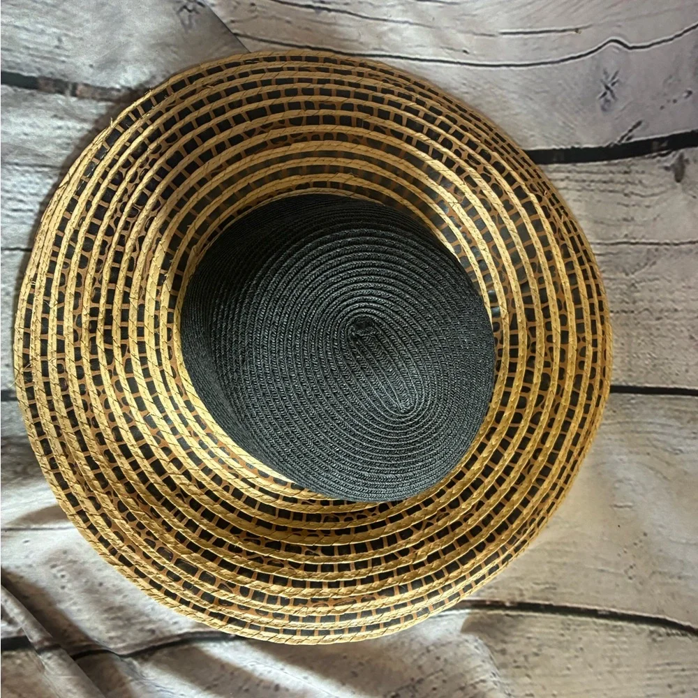 Nine West Women’s Animal Print‎ Wide Brimmed Straw Beach Vacation Sun Hat GUC